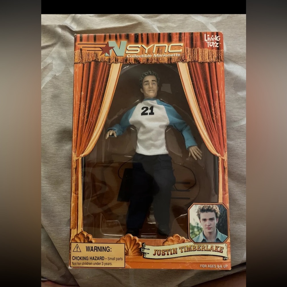 NSYNC Collectible Marionette Justin Timberlake Hanger Display 2000 Living Dollz